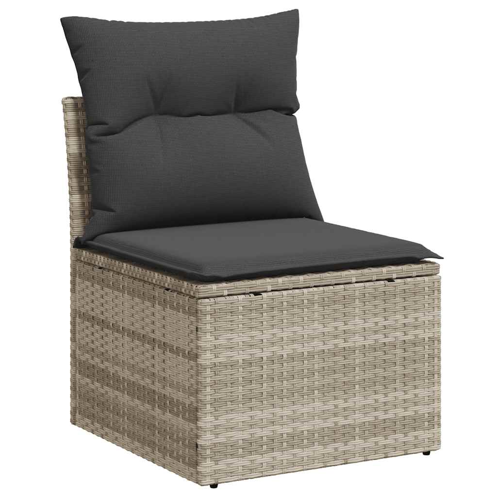 Garden furniture set with cushions, 8 pieces, light grey, polyrattan