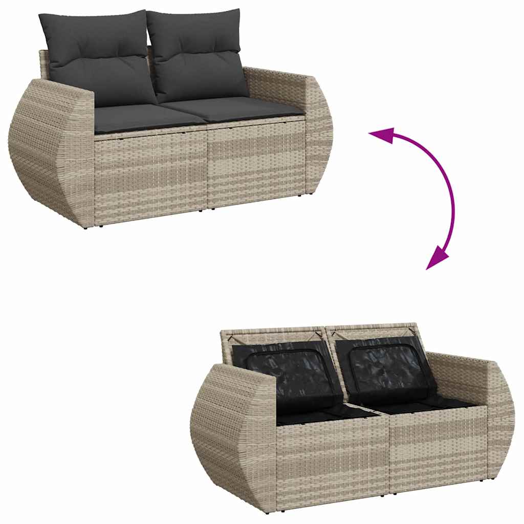 Garden furniture set with cushions, 8 pieces, light grey, polyrattan