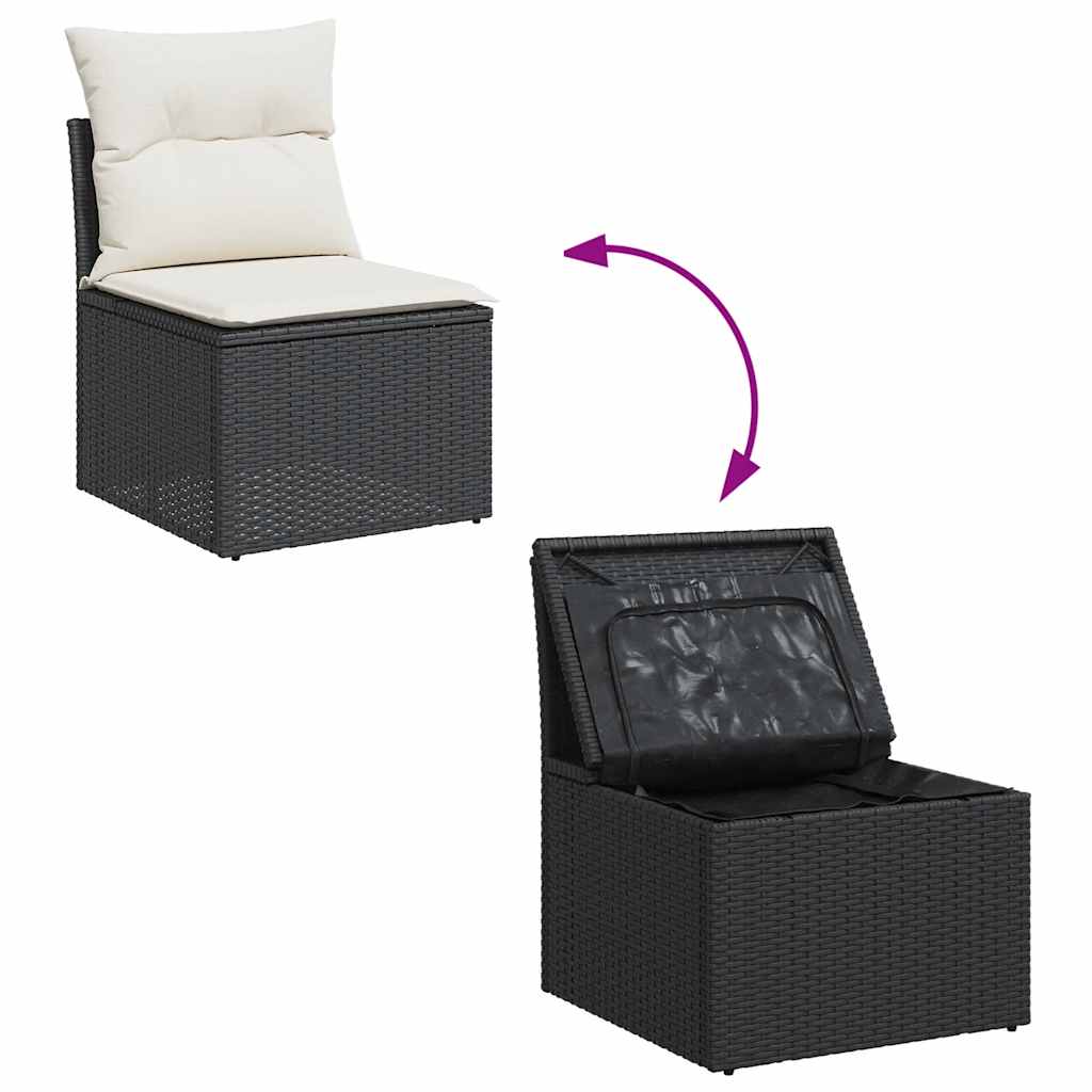 8-piece cushion garden furniture set black, polyrattan/acacia wood