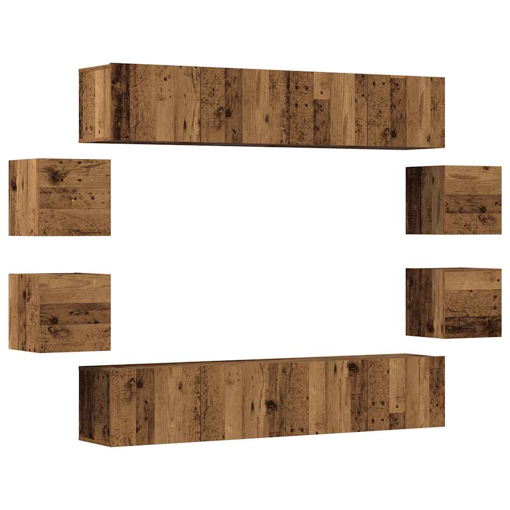 8-piece TV cabinet set wall-mounted old wood processed wood