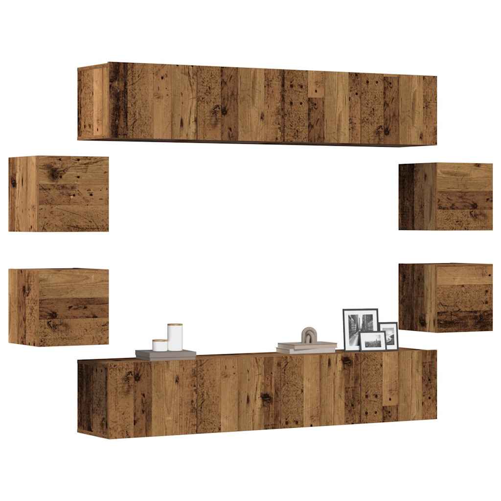 8-piece TV cabinet set wall-mounted old wood processed wood