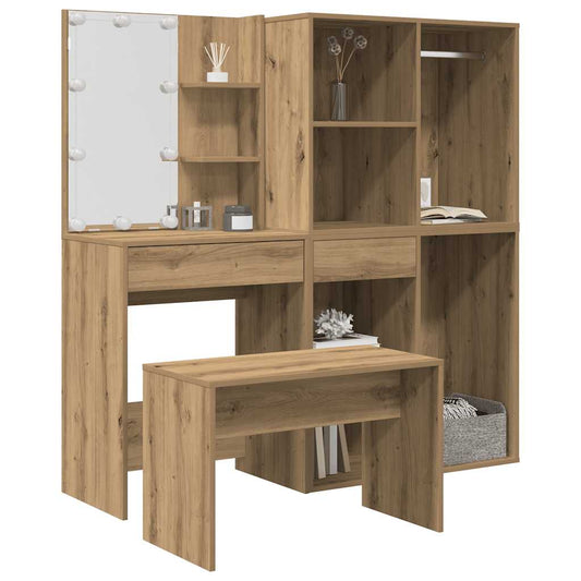 Artisan LED Dressing Table Set Engineered Wood Oak