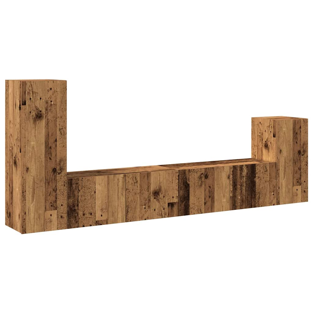 4-piece wall-mounted TV cabinet set, old wood, engineered wood