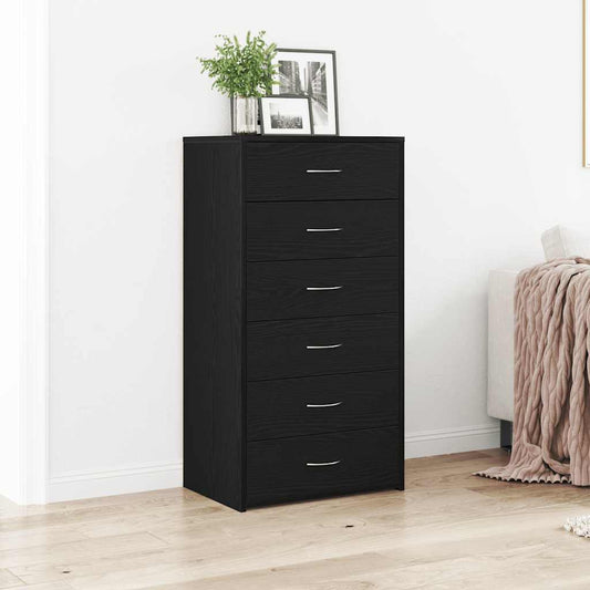 Sideboard with 6 drawers Black oak 50x34x96 cm Processed wood