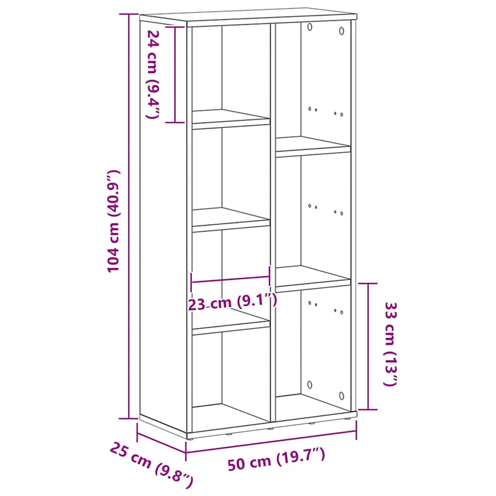 Bookcase, black oak, 50x25x104 cm, engineered wood