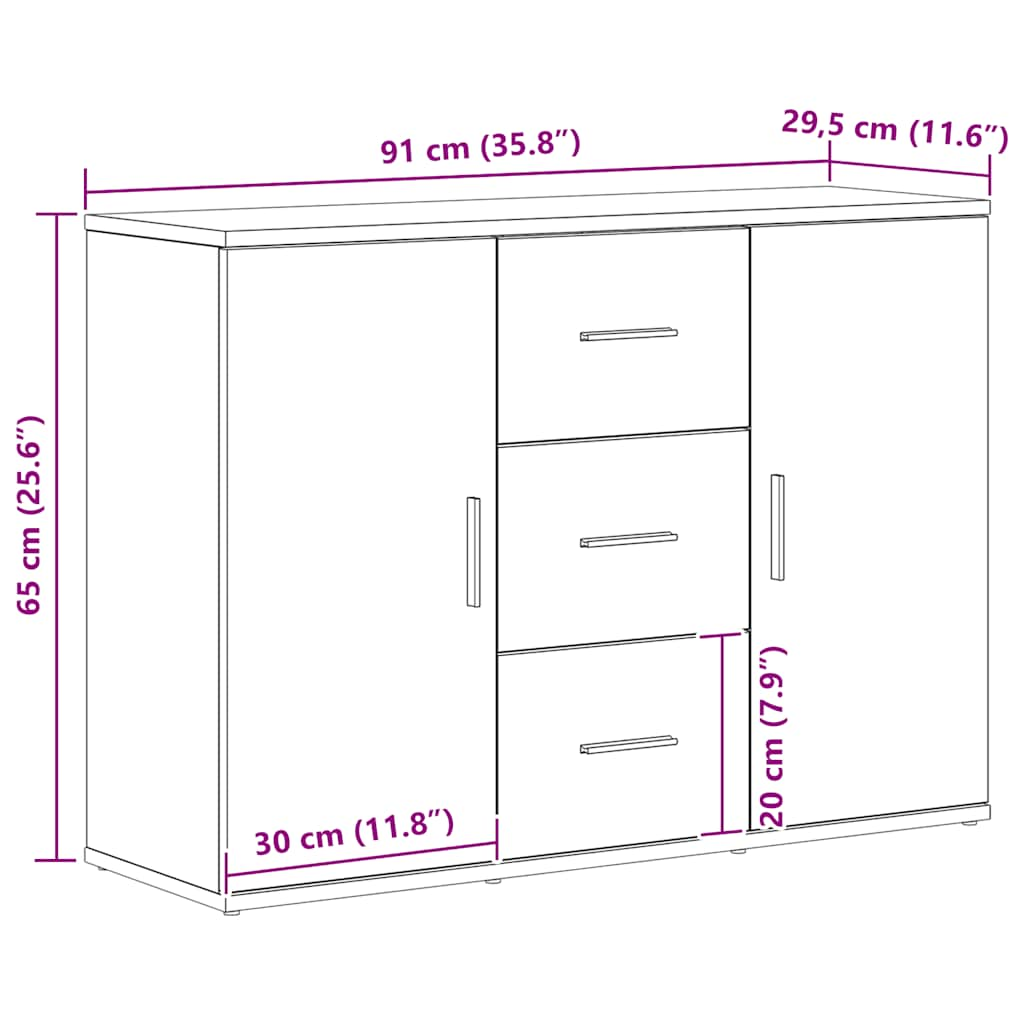 Sideboard Black Oak 91x29.5x65 cm Processed wood