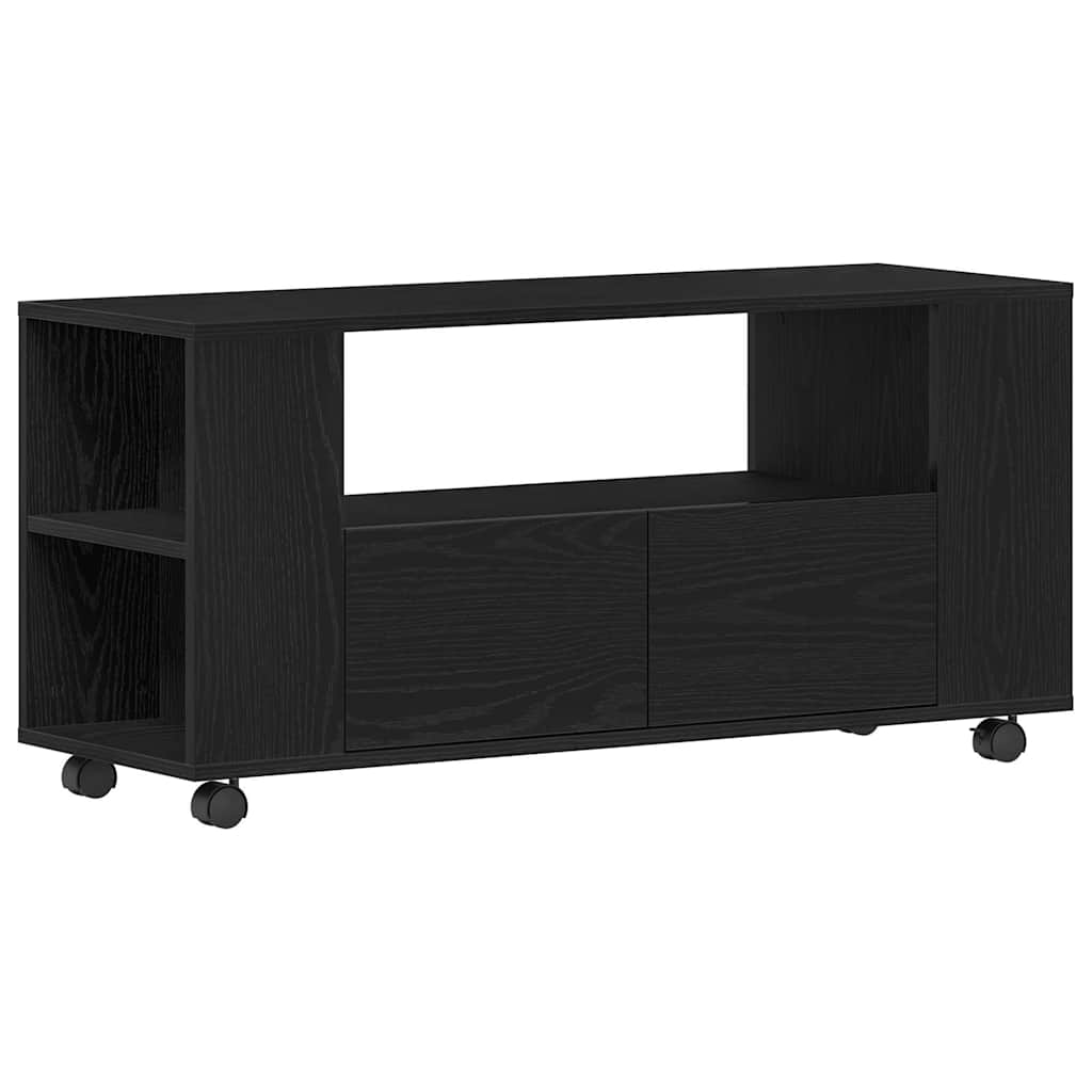 Dulap TV cu roți stejar negru 102x34,5x43 cm lemn prelucrat