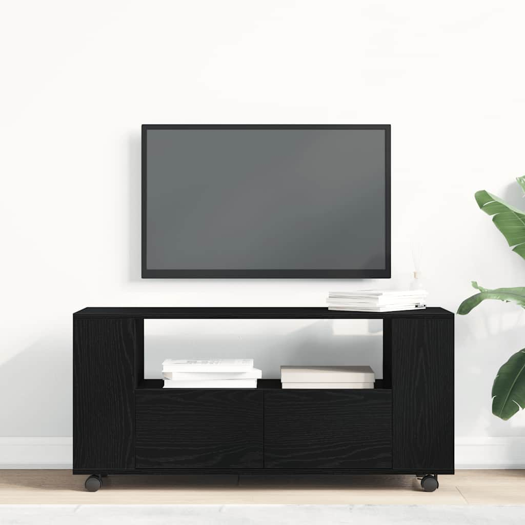 TV cabinet with wheels black oak 102x34.5x43 cm processed wood