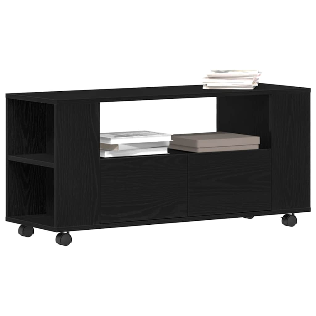 TV cabinet with wheels black oak 102x34.5x43 cm processed wood