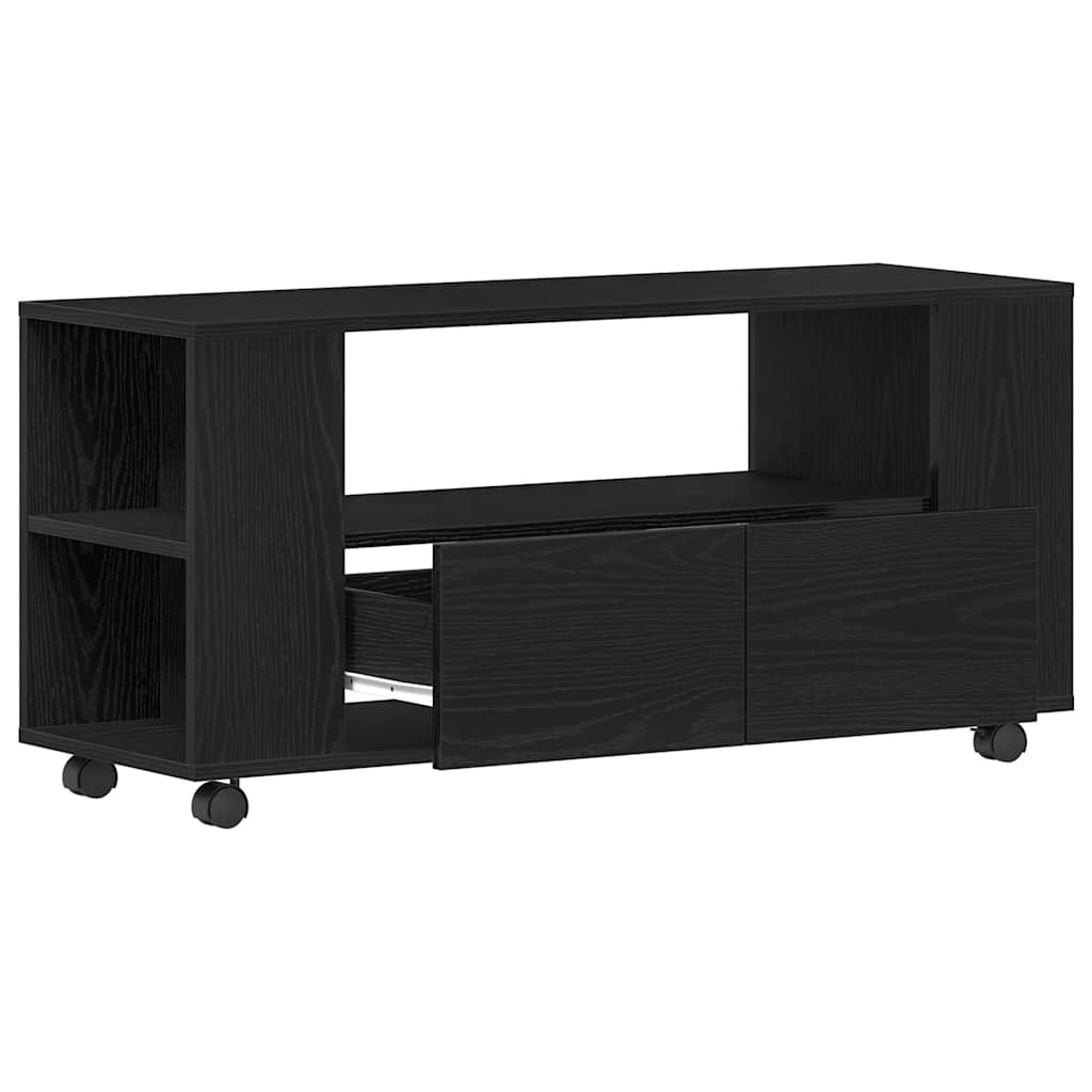 Dulap TV cu roți stejar negru 102x34,5x43 cm lemn prelucrat