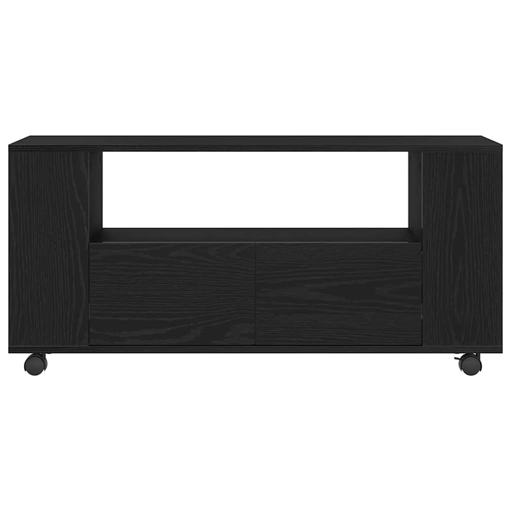 TV cabinet with wheels black oak 102x34.5x43 cm processed wood