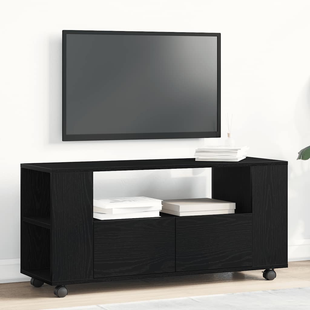 TV cabinet with wheels black oak 102x34.5x43 cm processed wood