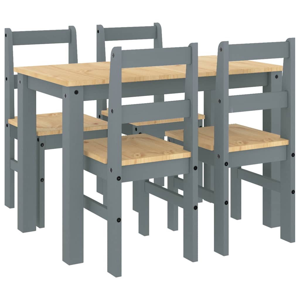 Panama 5-piece dining set in solid gray pine wood