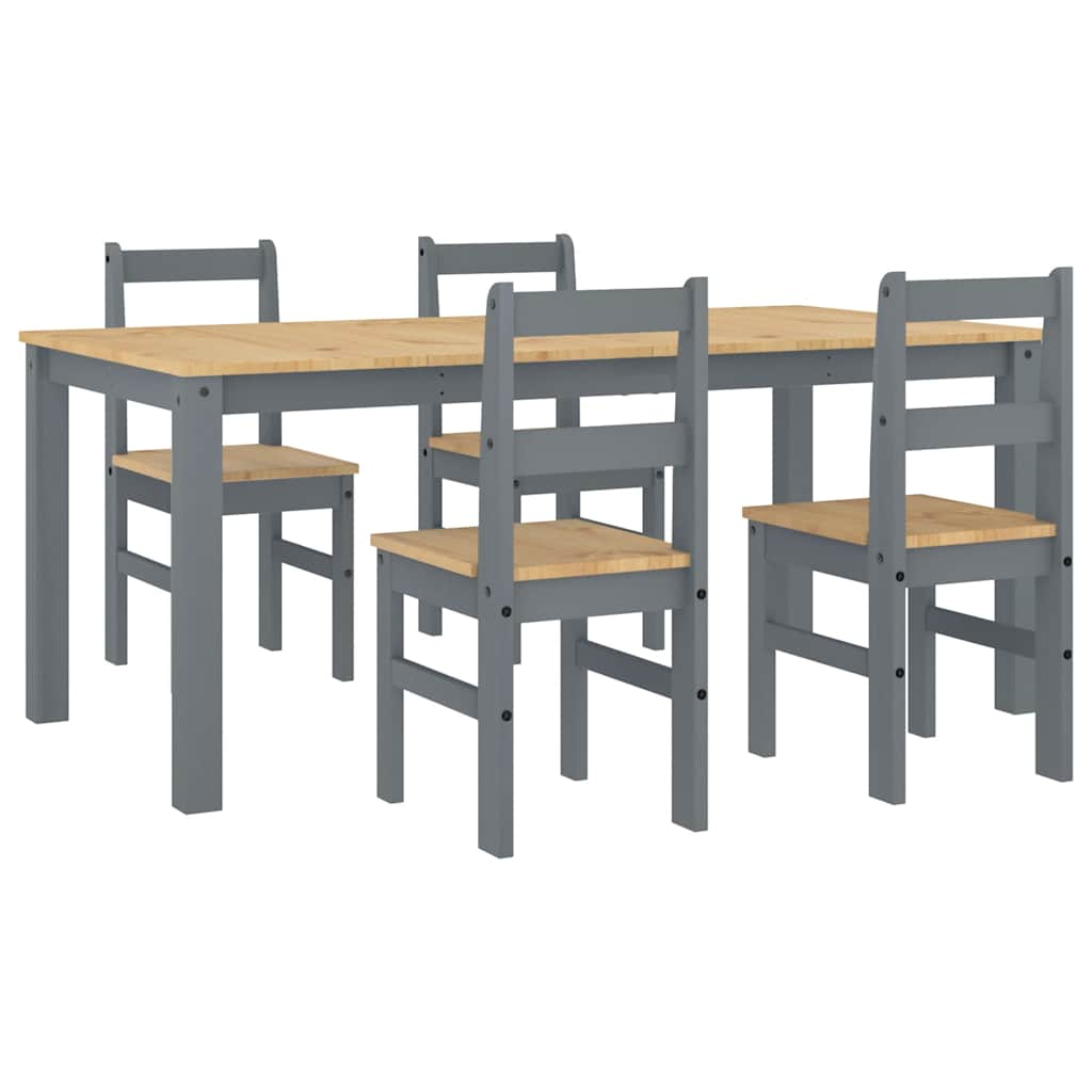 Panama 5-piece dining set in solid gray pine wood