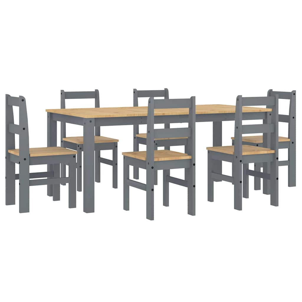 Panama 7-piece dining set in solid gray pine wood