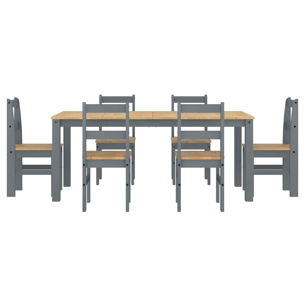 Panama 7-piece dining set in solid gray pine wood