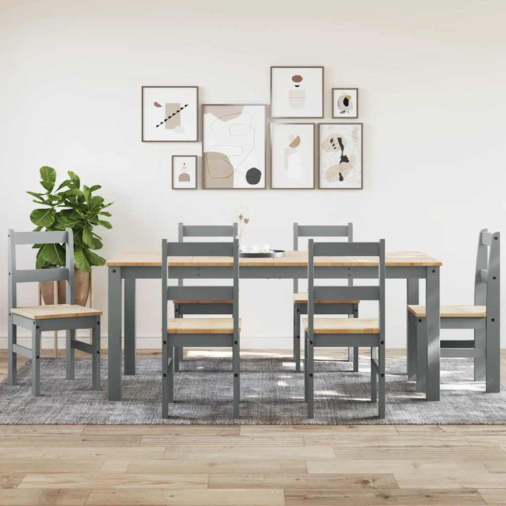 Panama 7-piece dining set in solid gray pine wood