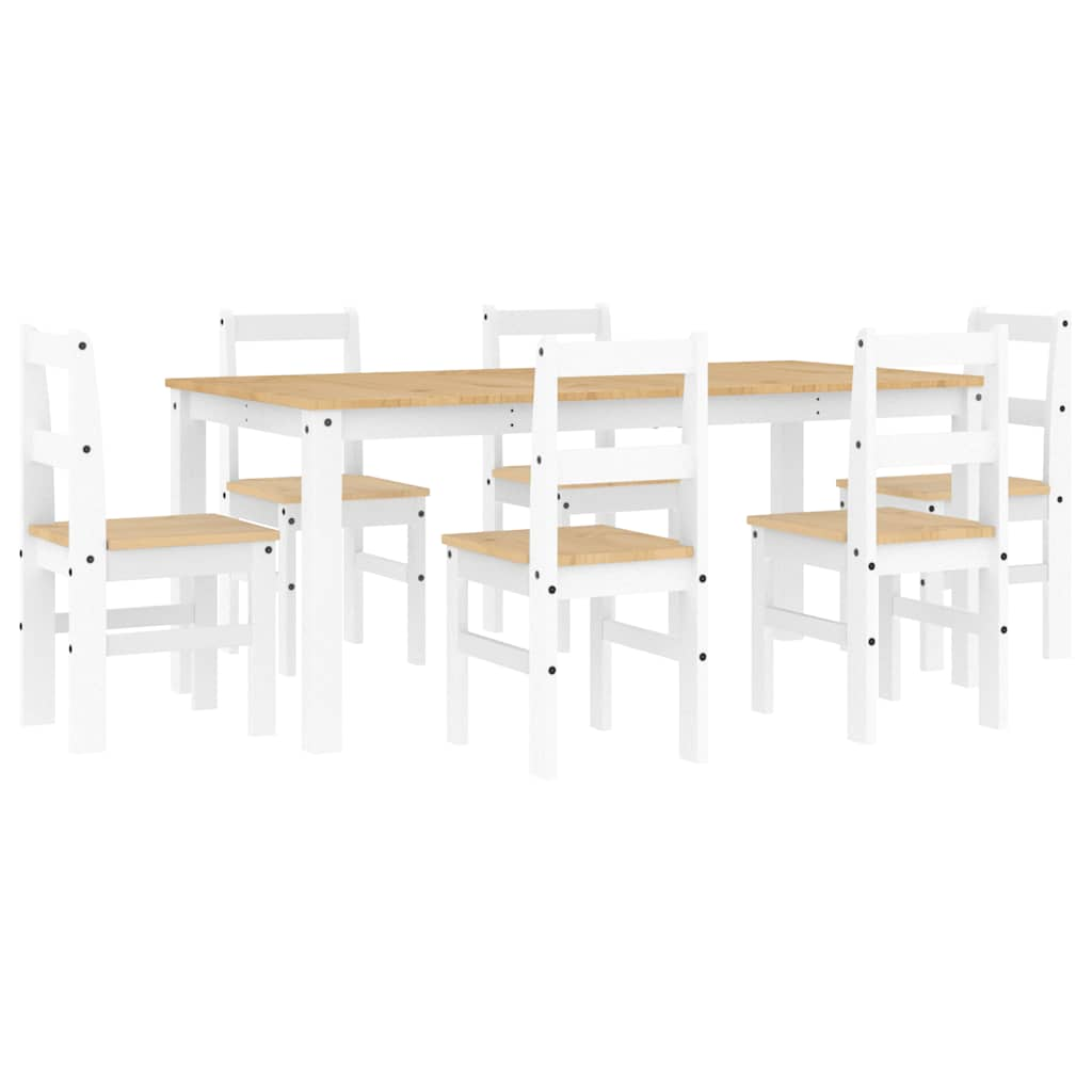 Panama 7-piece dining set made of solid white pine wood