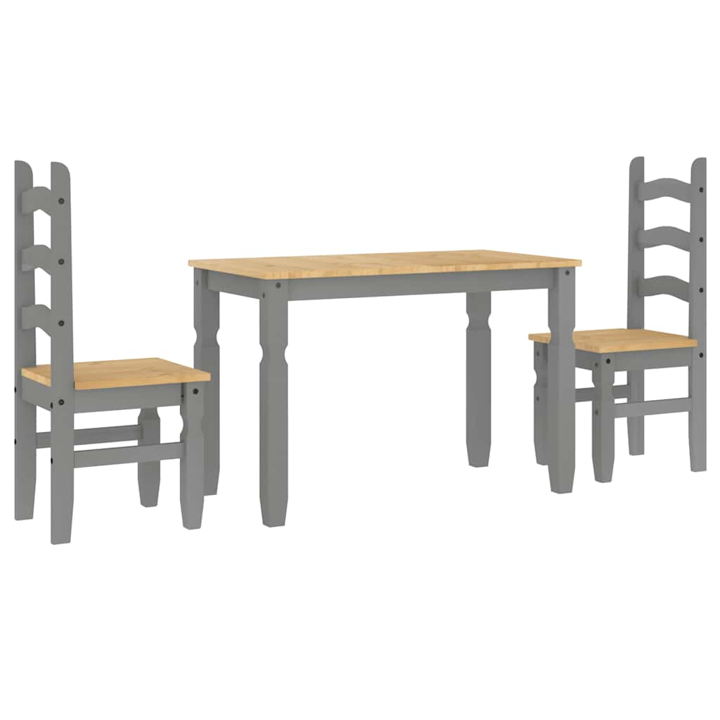 Panama 3-piece dining set in solid gray pine wood