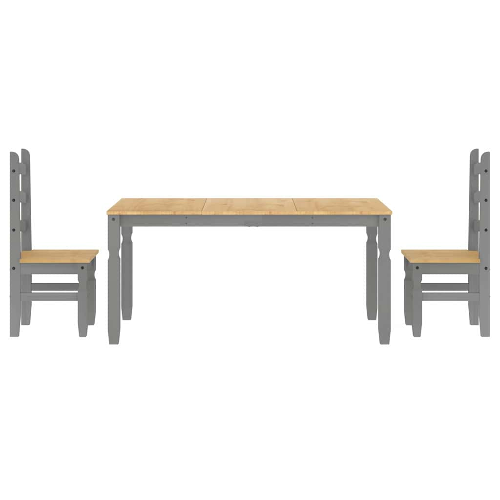 Panama 3-piece dining set in solid gray pine wood