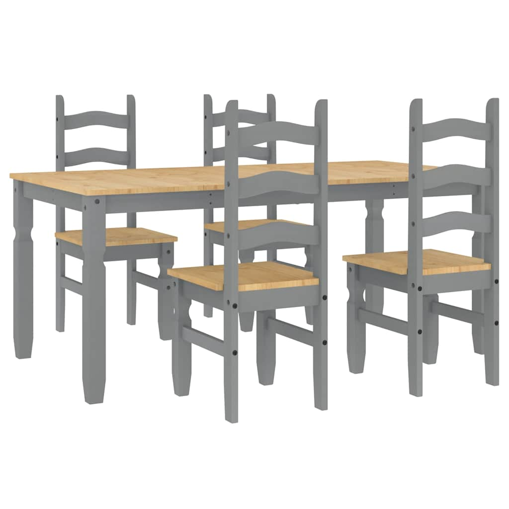 Panama 5-piece dining set in solid gray pine wood