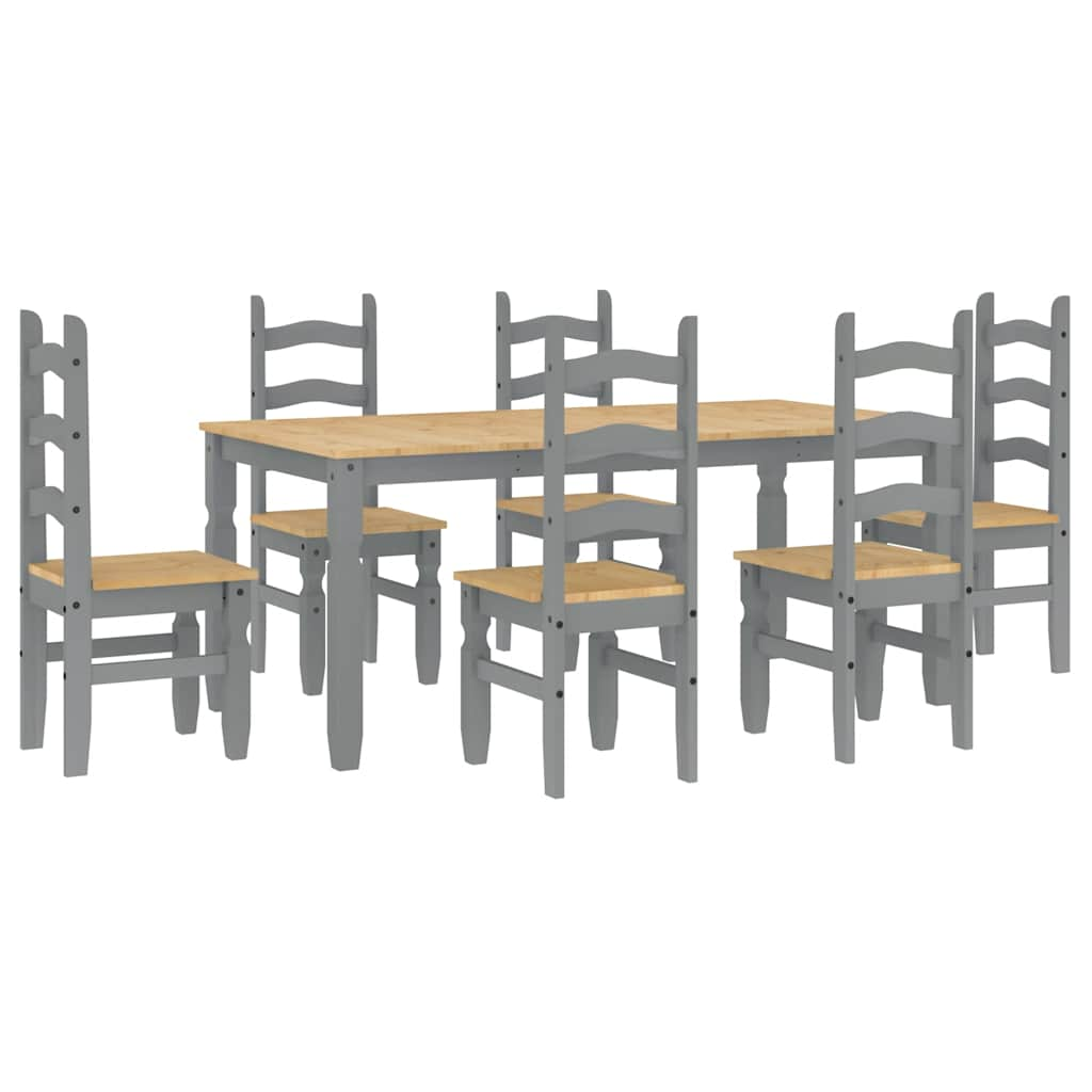 Panama 7-piece dining set in solid gray pine wood