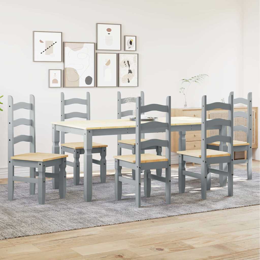 Panama 7-piece dining set in solid gray pine wood