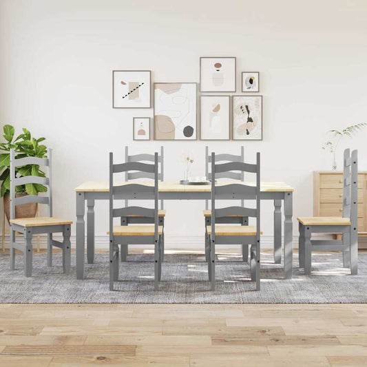 Panama 7-piece dining set in solid gray pine wood