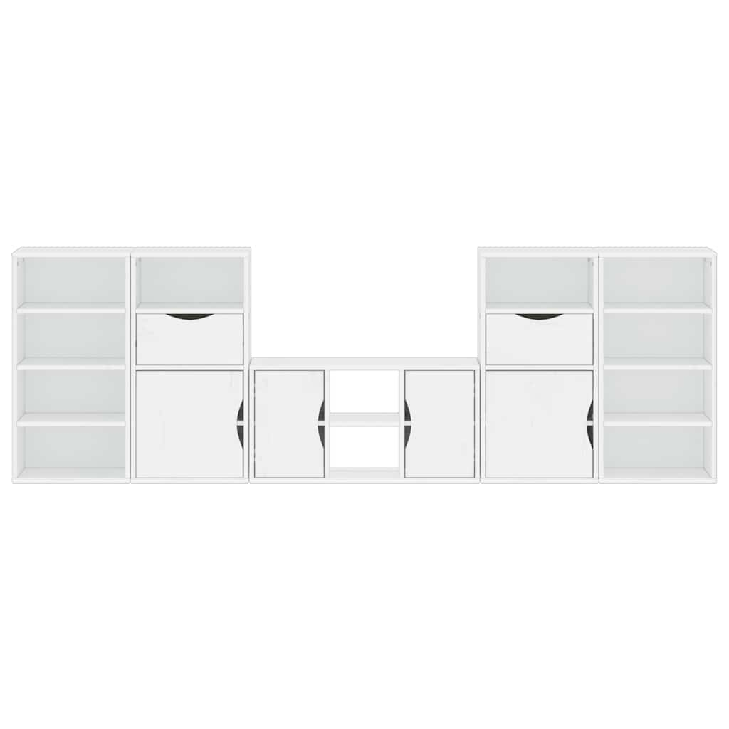 ODDA 5-piece TV units with storage in solid white pine wood