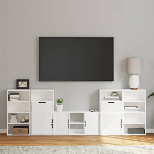 ODDA 5-piece TV units with storage in solid white pine wood